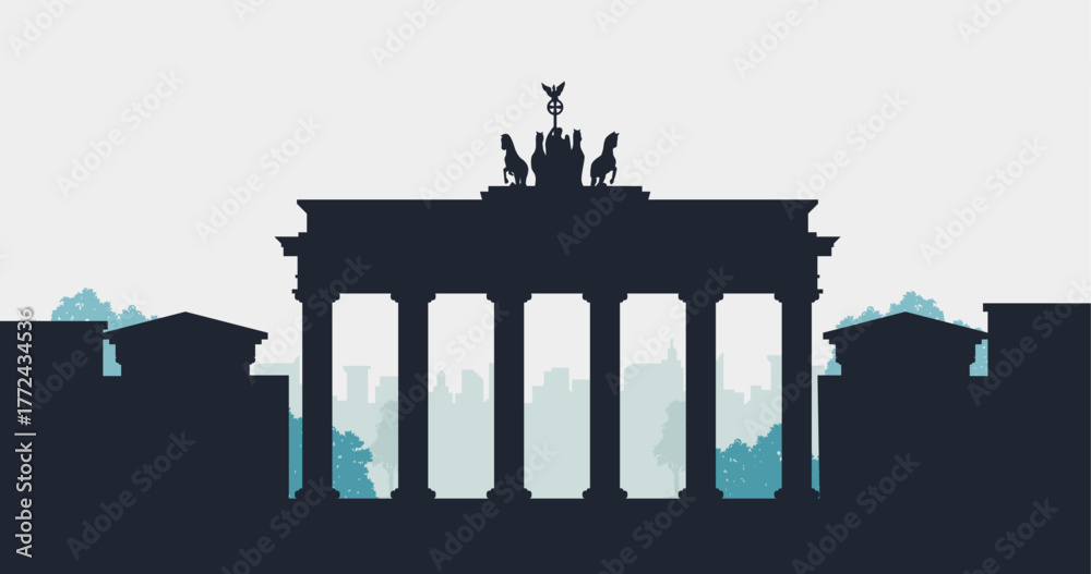Fototapeta premium Berlin Germany skyline. Vector Brandenburg Gate. Trendy cityscape silhouette