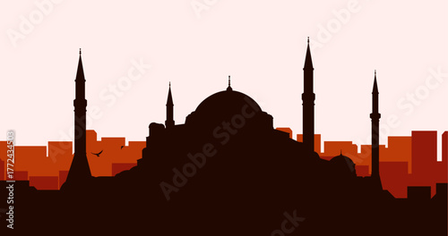 Istanbul Turkey skyline. Vector Hagia Sophia. Trendy cityscape silhouette