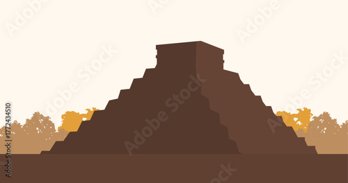 Chichen Itza Mexico skyline. Trendy cityscape silhouette