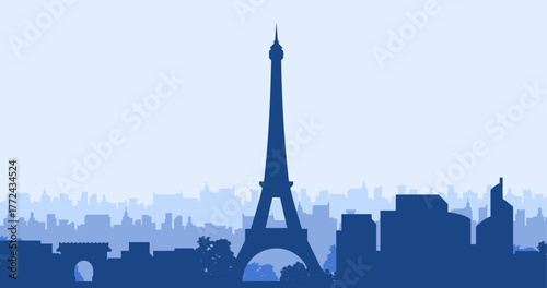Paris France skyline. Vector Eiﬀel Tower. Trendy cityscape silhouette