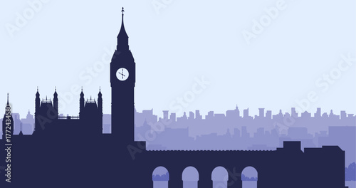Big Ben London skyline. Trendy cityscape silhouette