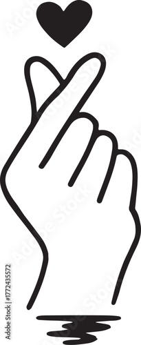  finger heart hand gesture with small heart line art style