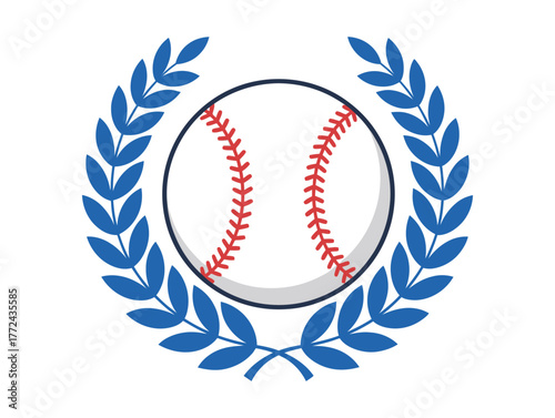 A baseball is encircled by a laurel wreath, symbolizing victory and achievement.