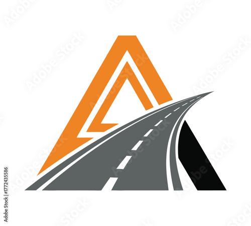 An orange letter A intersects with a highway that curves upwards.