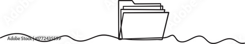 Continuous single line drawing of a folder icon, minimalist outline documents and saving securities vector illustration