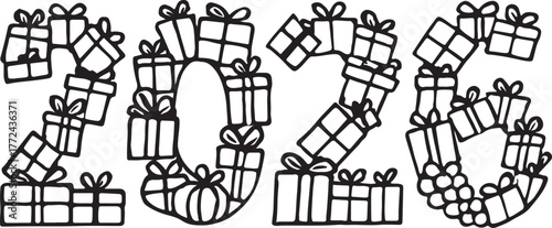 Year 2026 formed by a collection of gift boxes