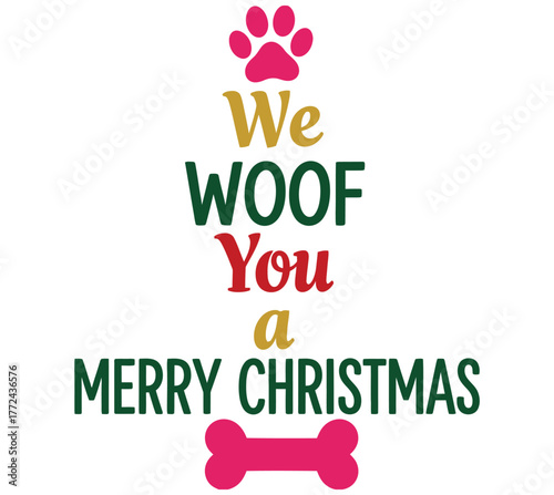 We woof you a merry Christmas with paw print and bone.