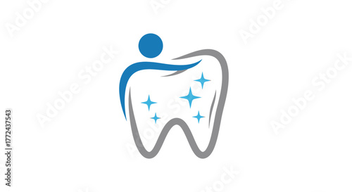 Clean and healthy tooth with a human silhouette symbol represents dental care