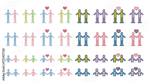 親密な二人の関係を多彩に描いたカップルや夫婦のイラストセット素材集