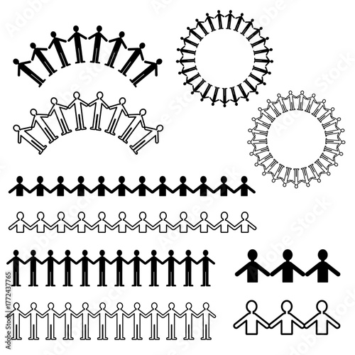 手を繋いだ人物のイラストセット