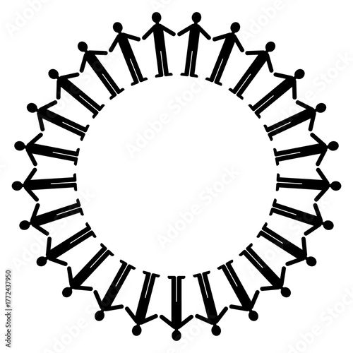 人々が手を取り合って輪になっている、つながりや協力を表現したシンプルなシルエットイラスト