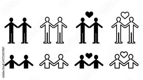 二人組やカップル、夫婦などさまざまな関係性を表現したシンプルで汎用性の高いイラストセット