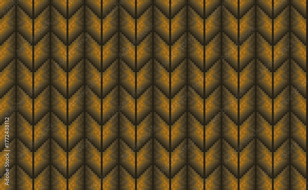 Fototapeta premium Pixel art pattern repeating vertical zigzag, with yellow, brown, orange monochromatic shading. perfect for retro game graphics, tech backgrounds, assets for game, background, wallpaper
