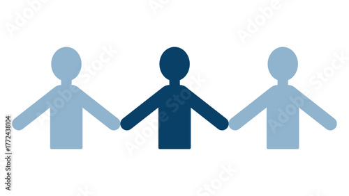 三人の人物が横に並んで立つ、シンプルでフラットな上半身シルエットイラスト