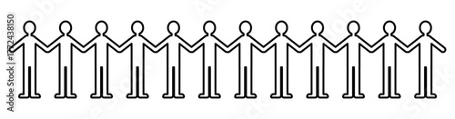 たくさんの人物が手を取り合って立つ、団結と協力をテーマにしたベクターイラスト