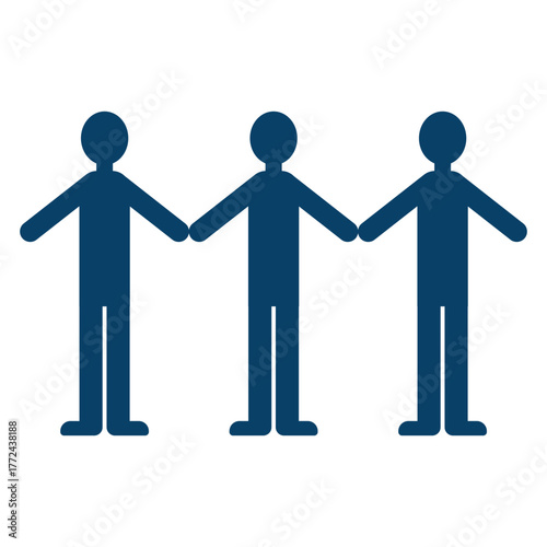 三人の人物が肩を並べて立つ、フラットで統一感のある全身シルエットデザイン