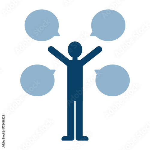 全身人物と複数の吹き出しで会話を表現したコミュニケーションアイコンイラスト