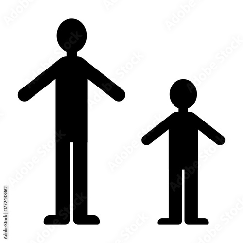 親子が並んで立つシンプルな人物シルエットのベクターイラスト