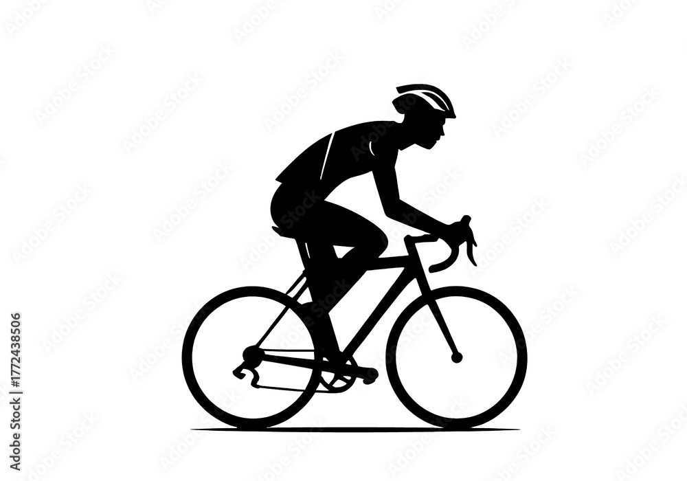 Fototapeta premium Riding Bicycle silhouette icon in side view, black and white illustration, isolated on transparent background.