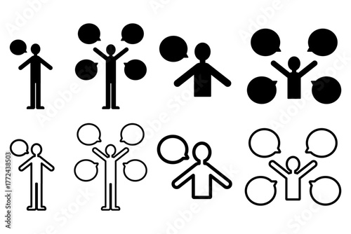 会話や意見交換をイメージした吹き出し付き人物のベクターイラスト素材集