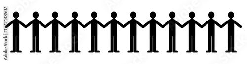 十二人の人物が並びながら手をつなぐ、つながりや一体感を表現したベクター素材