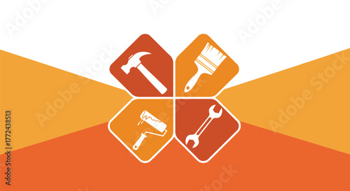 A graphic clover with four tools for home renovation and repair projects.