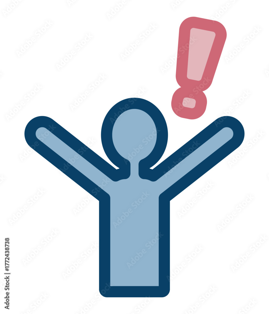 Fototapeta premium 感嘆符を掲げる人物上半身のシルエットが印象的なベクター素材イラスト