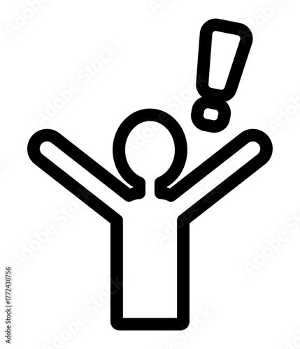 感嘆符と人間の上半身を組み合わせた反応や気づきを示すデザインイラスト