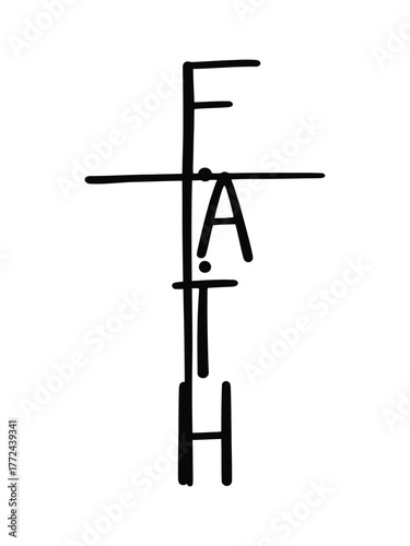 A handwritten word 'FAITH' is integrated into a cross symbol.