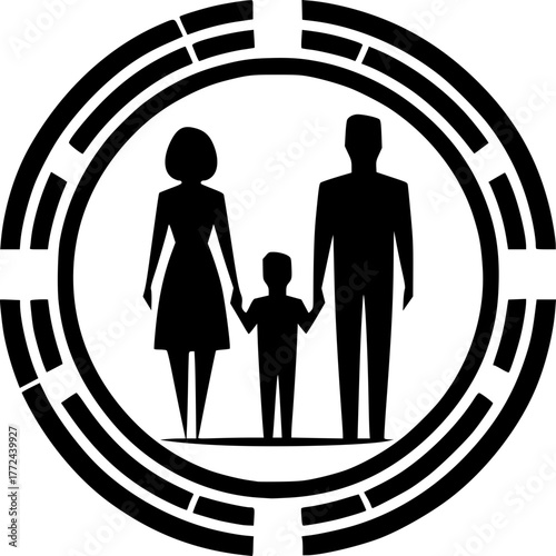 Family Silhouette: A heartwarming silhouette showcases a family unit, parents and child, symbolizing love, unity, and the bonds of family in a simple yet profound illustration.