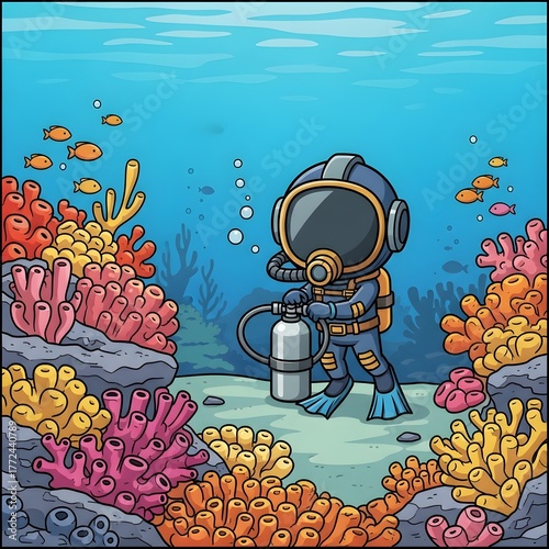 A Cute Little Diver Explores the Ocean Reef