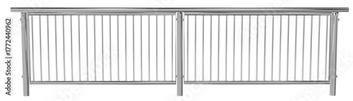 metal balustrade system showing structural components and vertical rod infill detail, 3d render