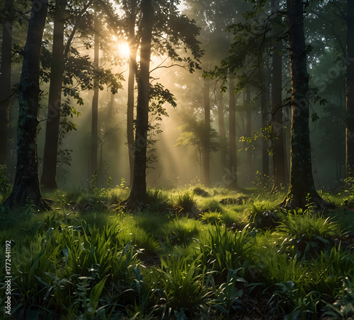 misty morning in the forest
