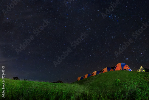 Night sky with stars at  Doi Samer Dao or Doi Samoe Dao, Nan, Thailand