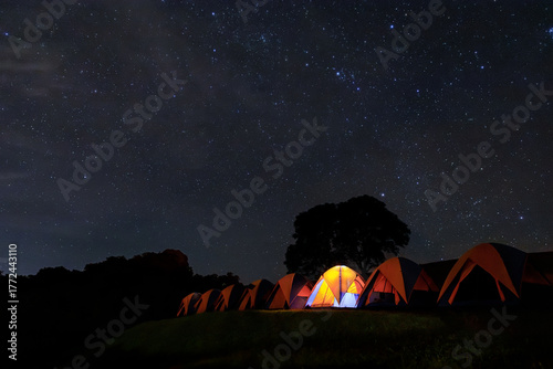 Obraz na plátně Night sky with stars at  Doi Samer Dao or Doi Samoe Dao, Nan, Thailand