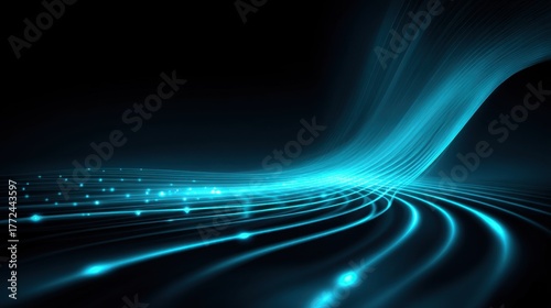 Vibrant Blue Light Waves Flowing Through Dark Background