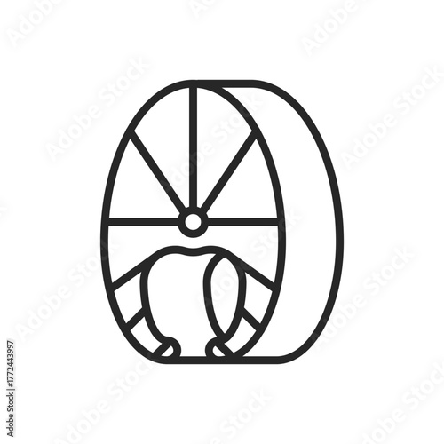 A black line drawing shows a fish cut The inner portion is sectioned outer part intact