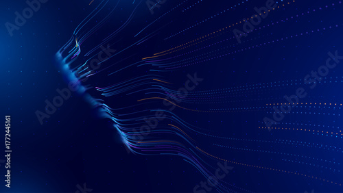 Big Data Flow Particles Bokeh. Digital Neural Network. Concept of AI Artificial Intelligence Technology Machine Deep Learning. Digital Communication. Science Technology Presentation Vector.