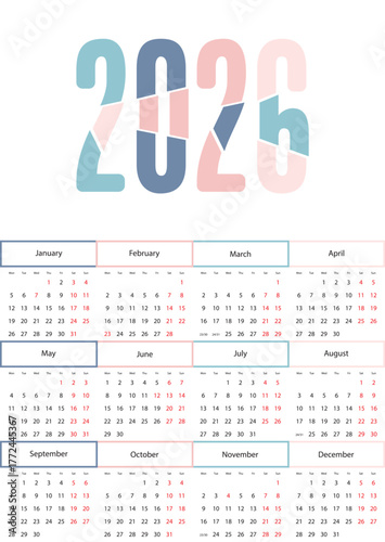 colorful 2026 yearly calendar design template vector