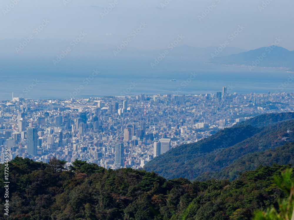 Obraz premium 六甲山から神戸市街地とベイエリアの景観