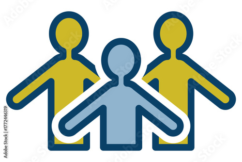 三人の人物が横並びになった上半身ピクトグラム、仲間意識や協調性を表すデザイン