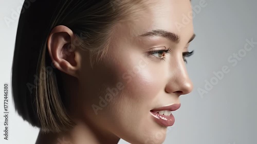 Profile Of A Woman With Wet Hair And Glitter Makeup On Her Eyelids In Studio Lighting