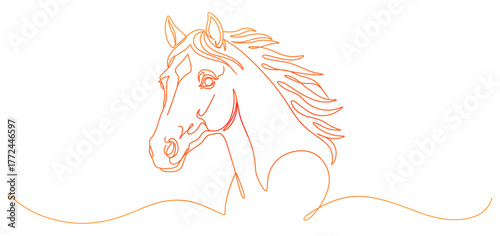 Elegant Horse Head Portrait One Continuous Line Drawing Vector