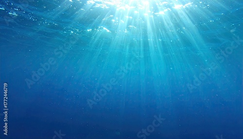 Underwater Sun Rays Deep Blue Ocean Scene