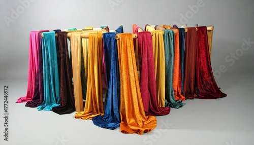 Colorful Velvet Curtain Array on Neutral Background