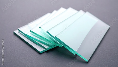 Stack of Frosted Green Glass Cards on Dark Surface