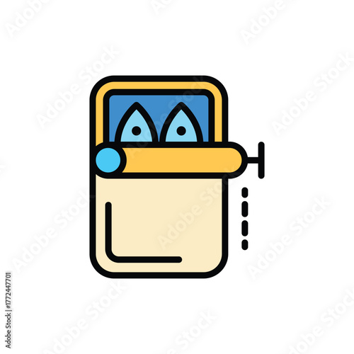 A cartoon sardine can icon with two fish peeking from inside The can is rectangular with a pull tab