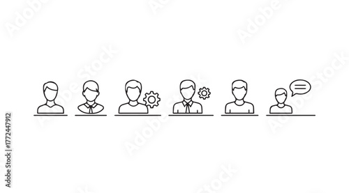 Doodle style user icons representing profiles settings communication and collaboration vector