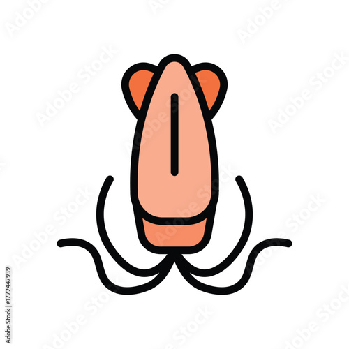 A cartoon squid with a pale peach body and blackoutlined tentacles