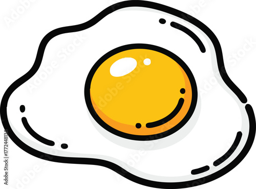 Cartoon Style Fried Egg With Bright Yellow Yolk And White Albumen On A White Background